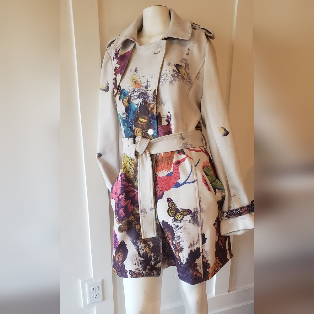 Super rare JAYLEY Collection Peacock & Butterfly Coat Jacket ButtonUp w/Belt